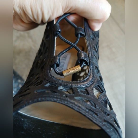 Jimmy Choo Tactic Black Nappa and Shiny Leather Sandal Booties. Size 37 - Picture 8 of 13